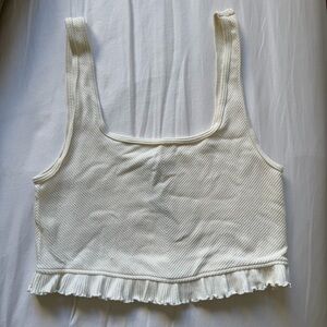 Zara Cream Ribbed Chevron Ruffle Hem Tank Top